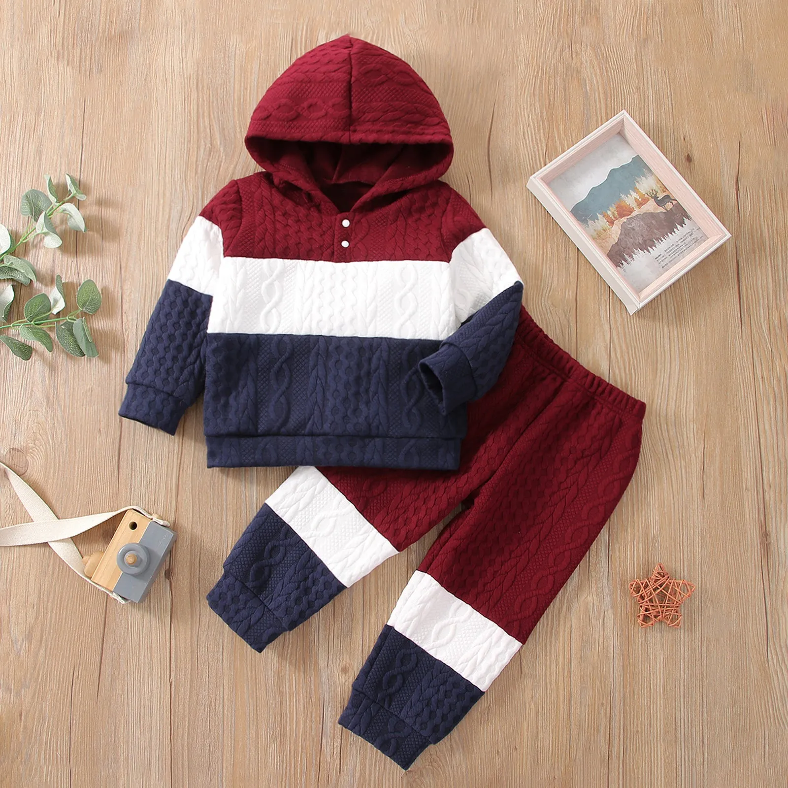 2-piece Toddler Girl/Boy Colorblock Hoodie Sweatshirt and Pants Set
