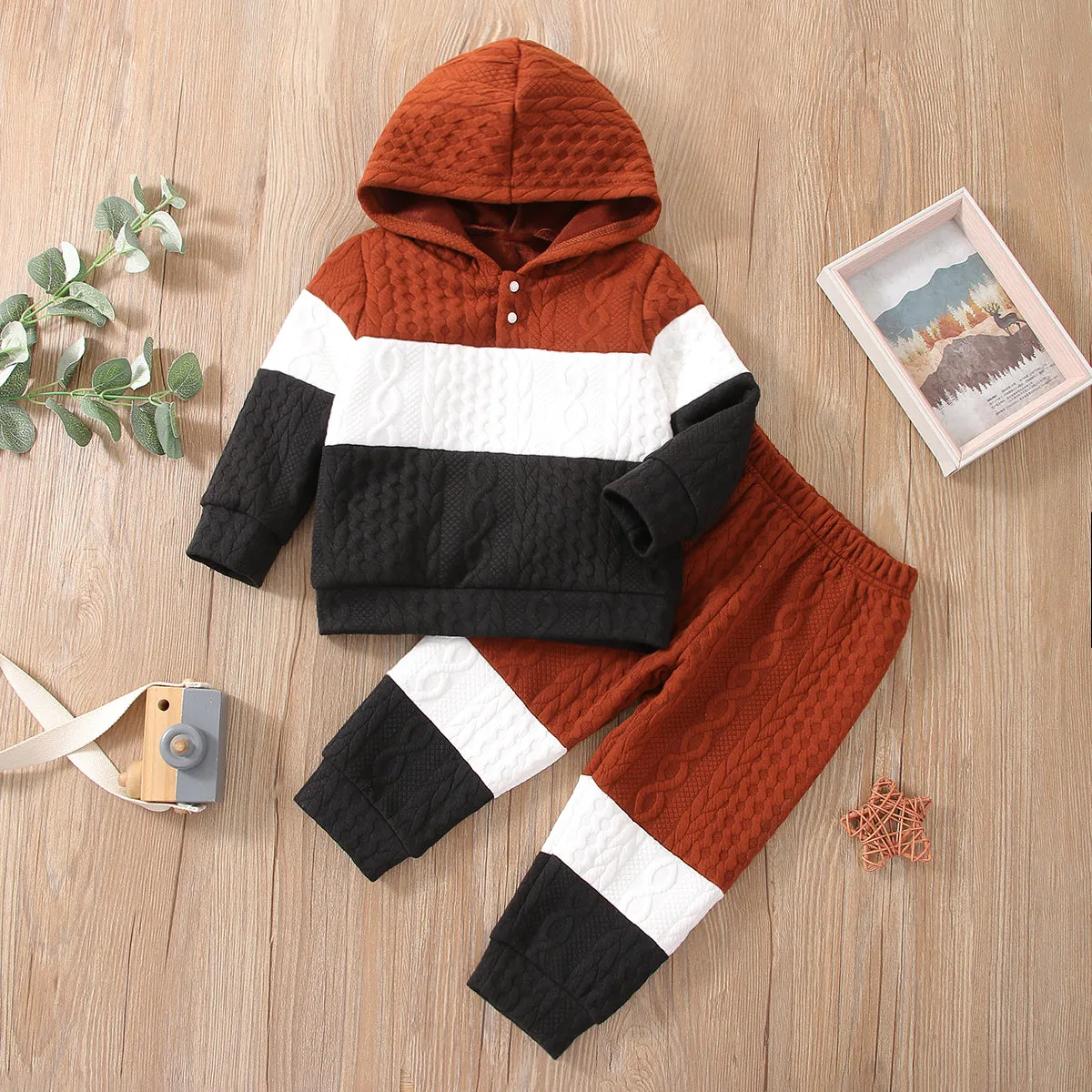 2-piece Toddler Girl/Boy Colorblock Hoodie Sweatshirt and Pants Set