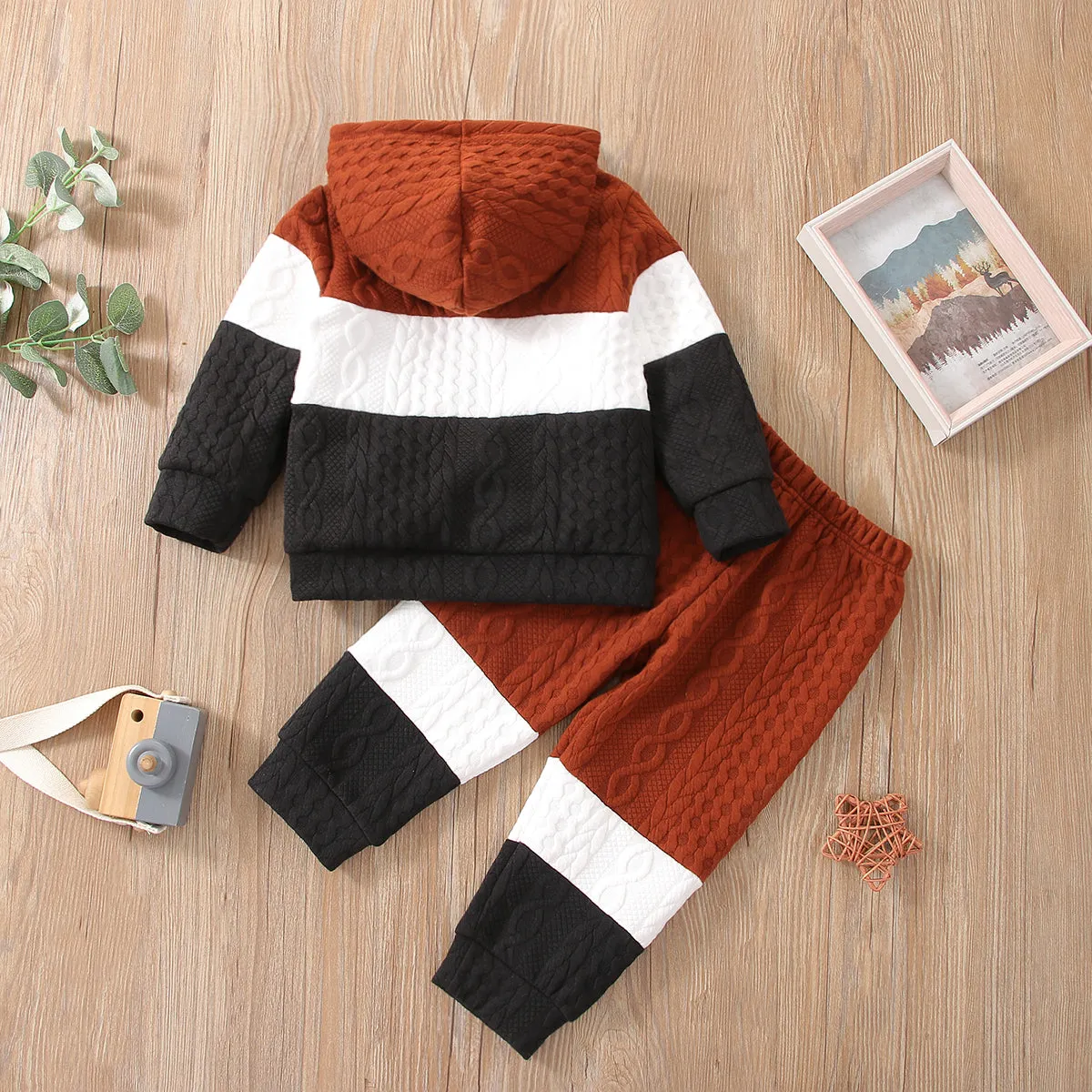 2-piece Toddler Girl/Boy Colorblock Hoodie Sweatshirt and Pants Set