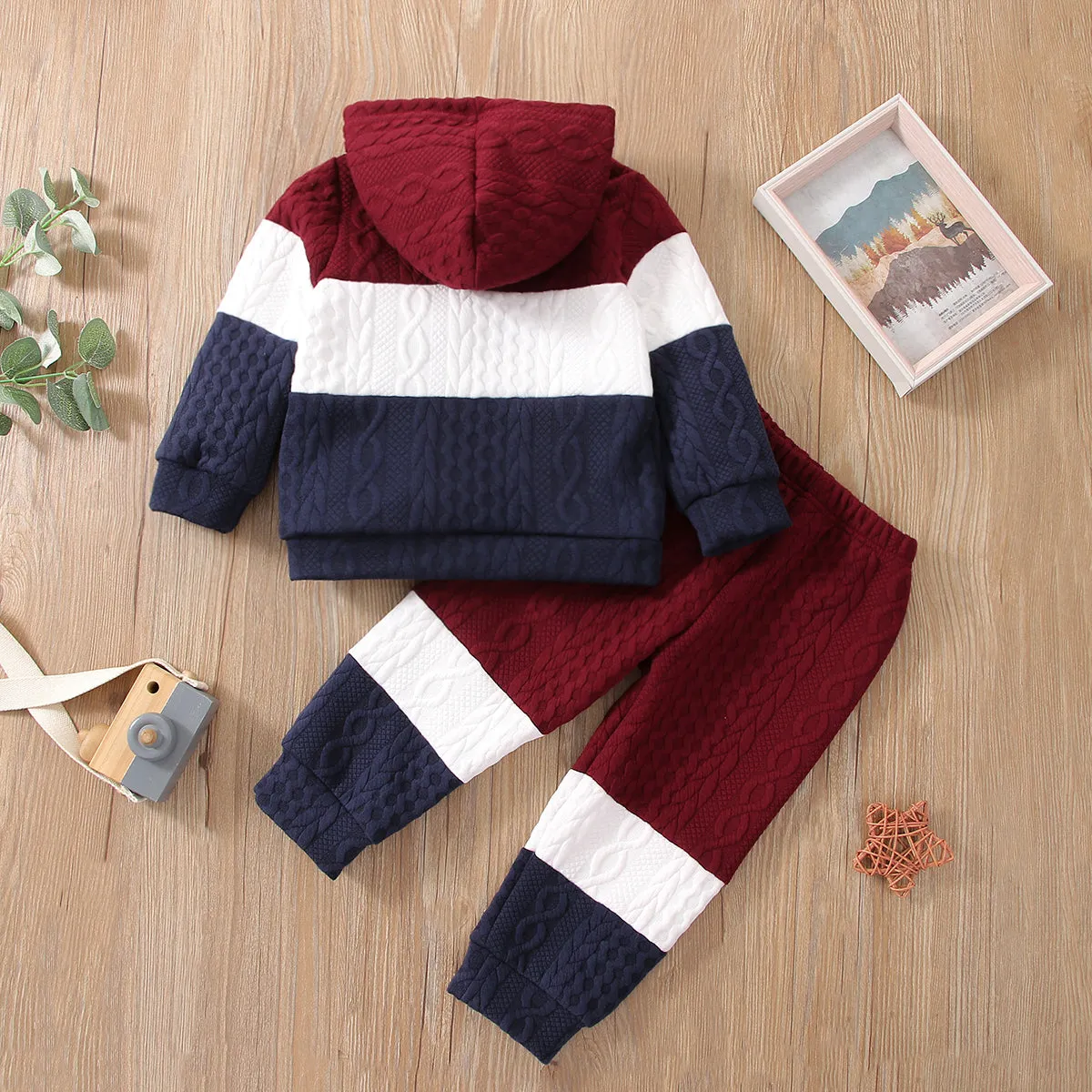 2-piece Toddler Girl/Boy Colorblock Hoodie Sweatshirt and Pants Set