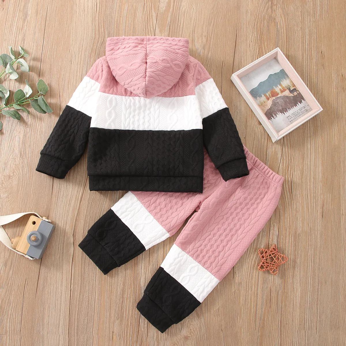 2-piece Toddler Girl/Boy Colorblock Hoodie Sweatshirt and Pants Set