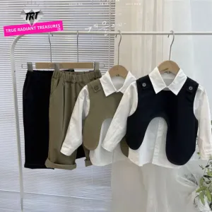 3-Pcs Casual Vest, Top & Pants Set