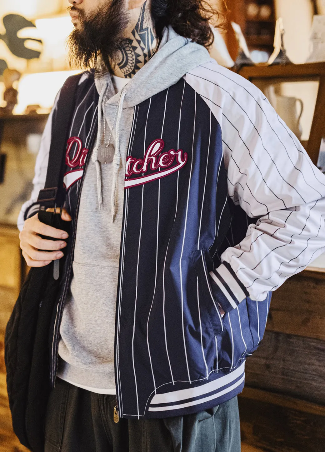 American Retro Striped Baseball Letter Embroidery Contrast Color Men's Jacket