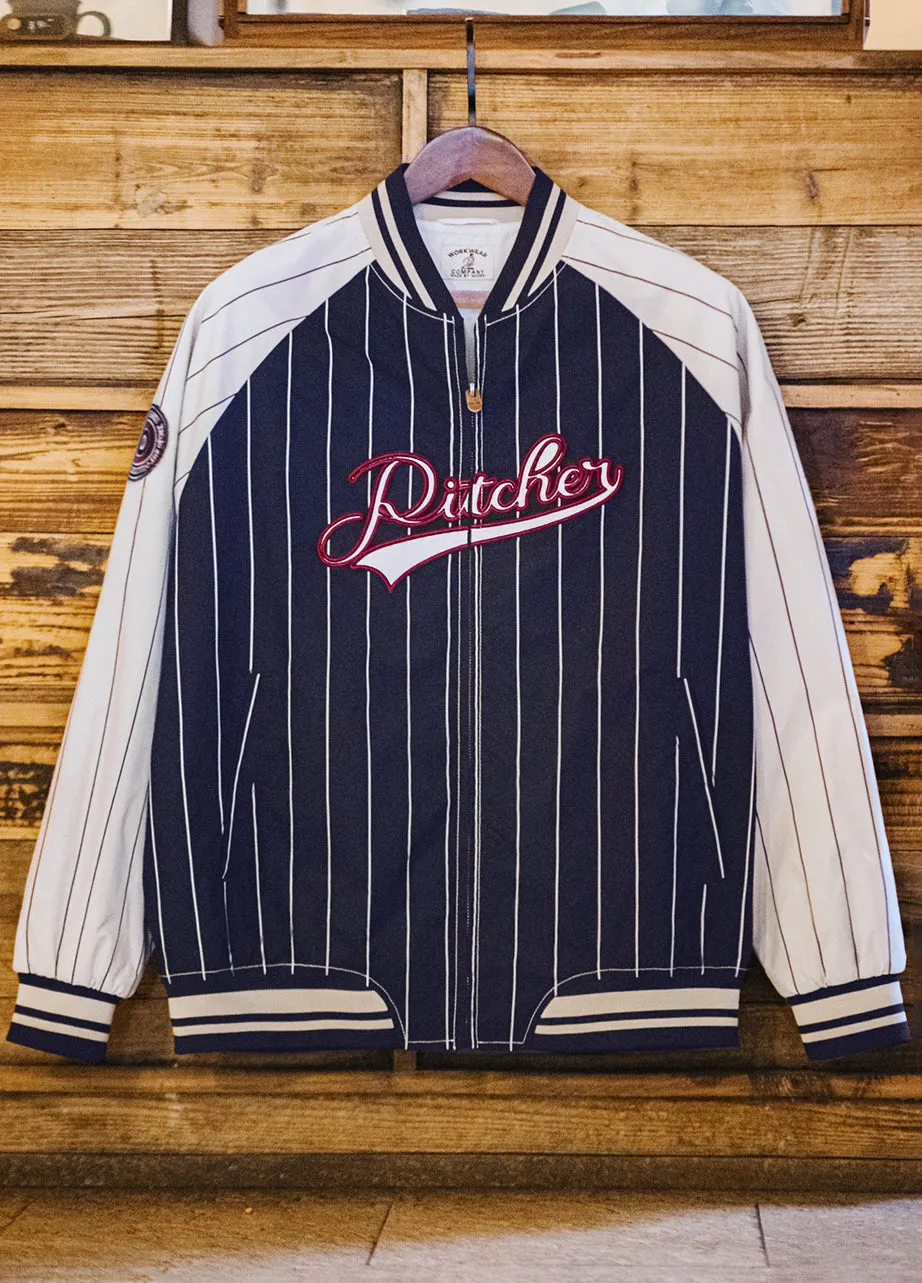 American Retro Striped Baseball Letter Embroidery Contrast Color Men's Jacket