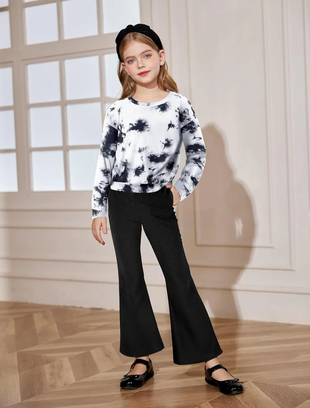 Arshiner 2 Piece Girl Outfits Fall Winter Sweatshirts and Bell Pant Set
