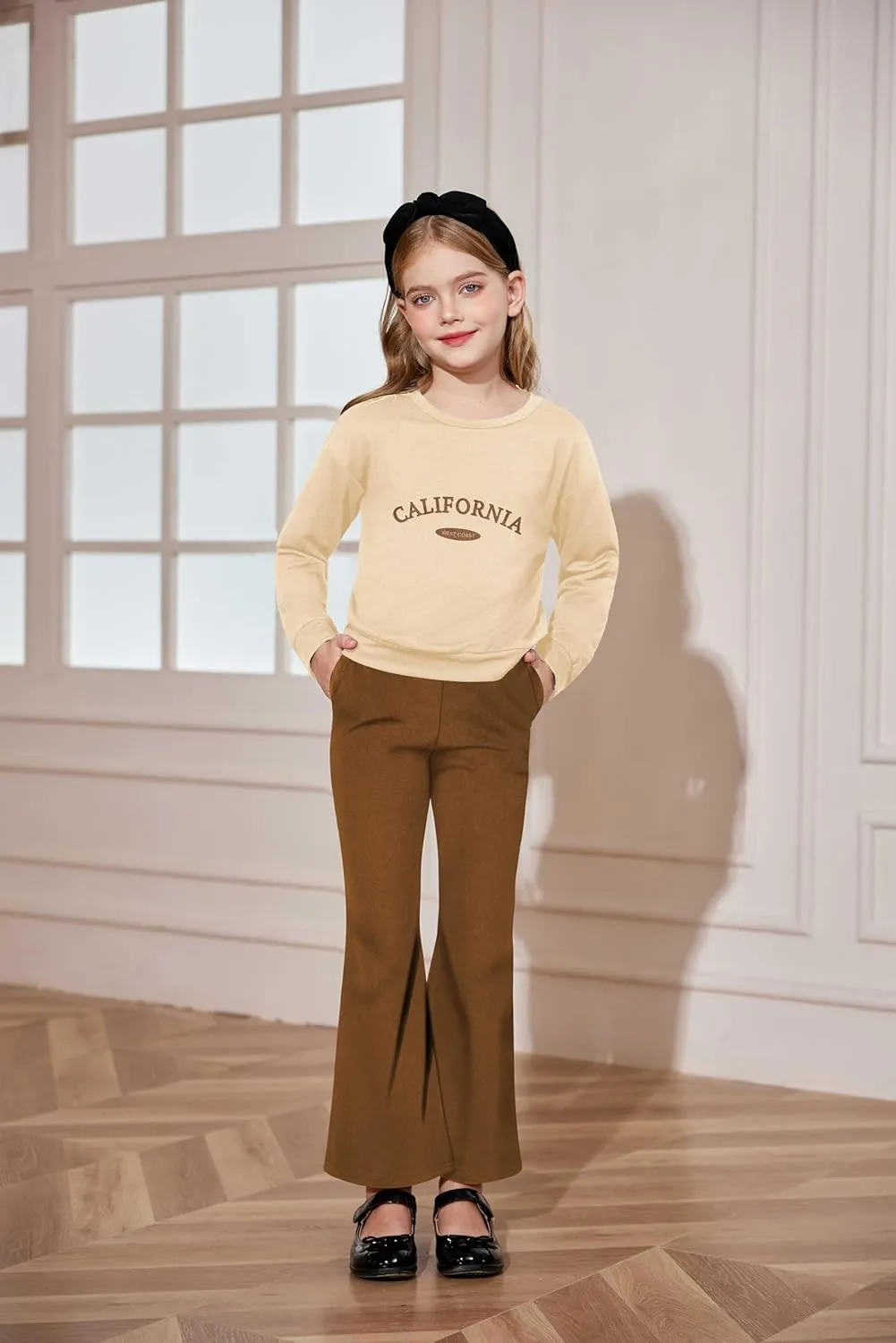 Arshiner 2 Piece Girl Outfits Fall Winter Sweatshirts and Bell Pant Set