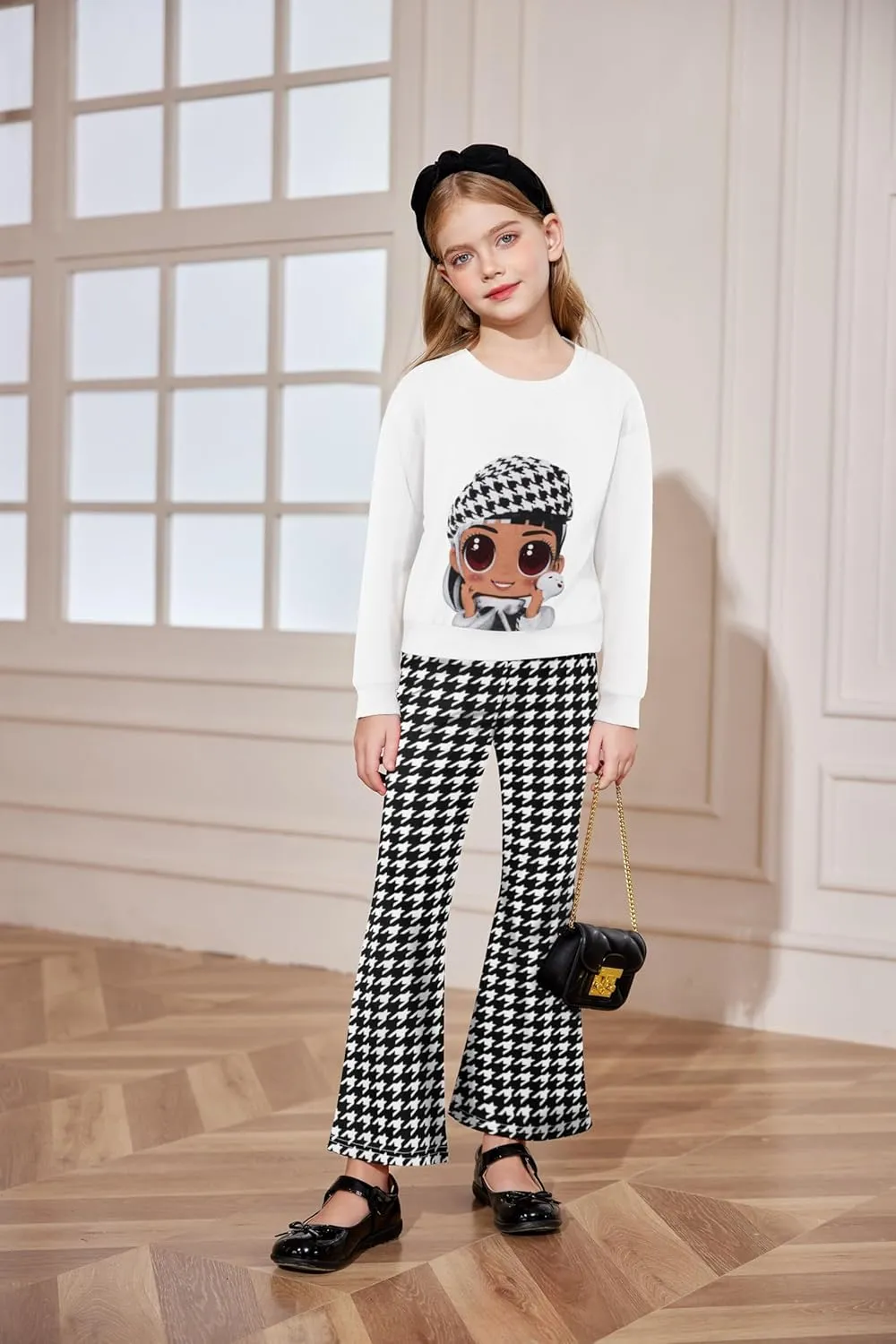 Arshiner 2 Piece Girl Outfits Fall Winter Sweatshirts and Bell Pant Set