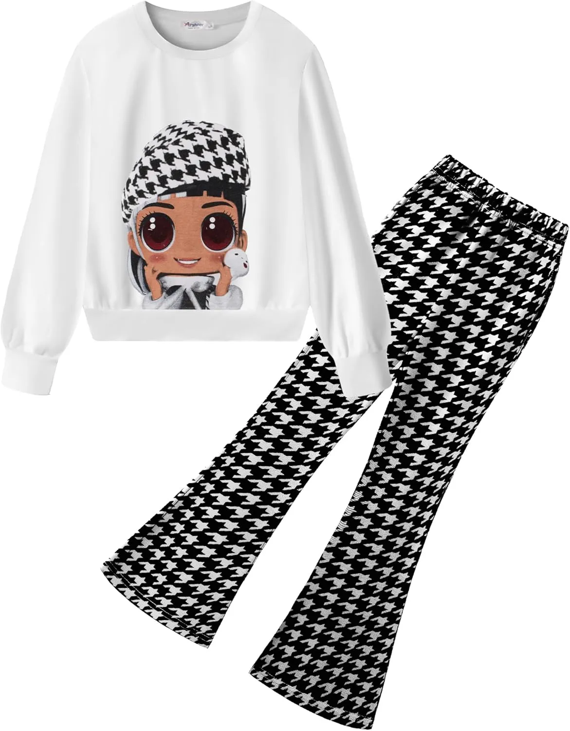 Arshiner 2 Piece Girl Outfits Fall Winter Sweatshirts and Bell Pant Set