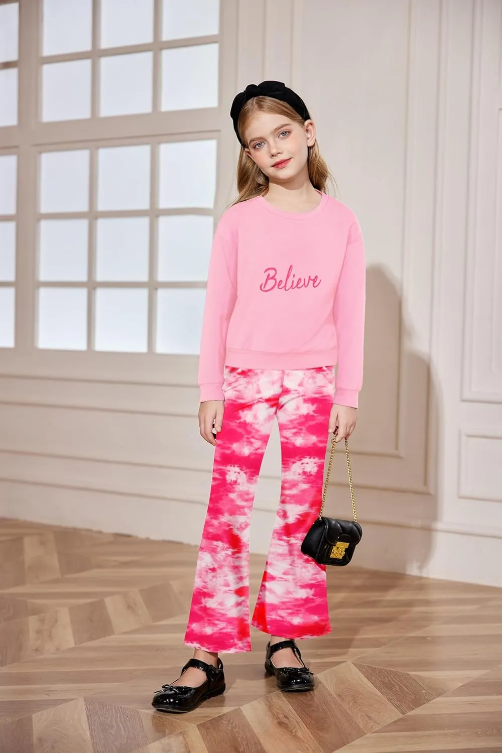 Arshiner 2 Piece Girl Outfits Fall Winter Sweatshirts and Bell Pant Set