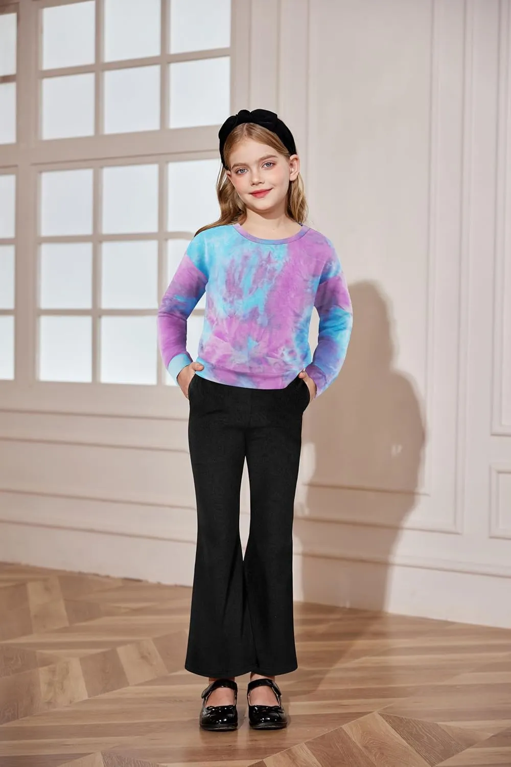 Arshiner 2 Piece Girl Outfits Fall Winter Sweatshirts and Bell Pant Set