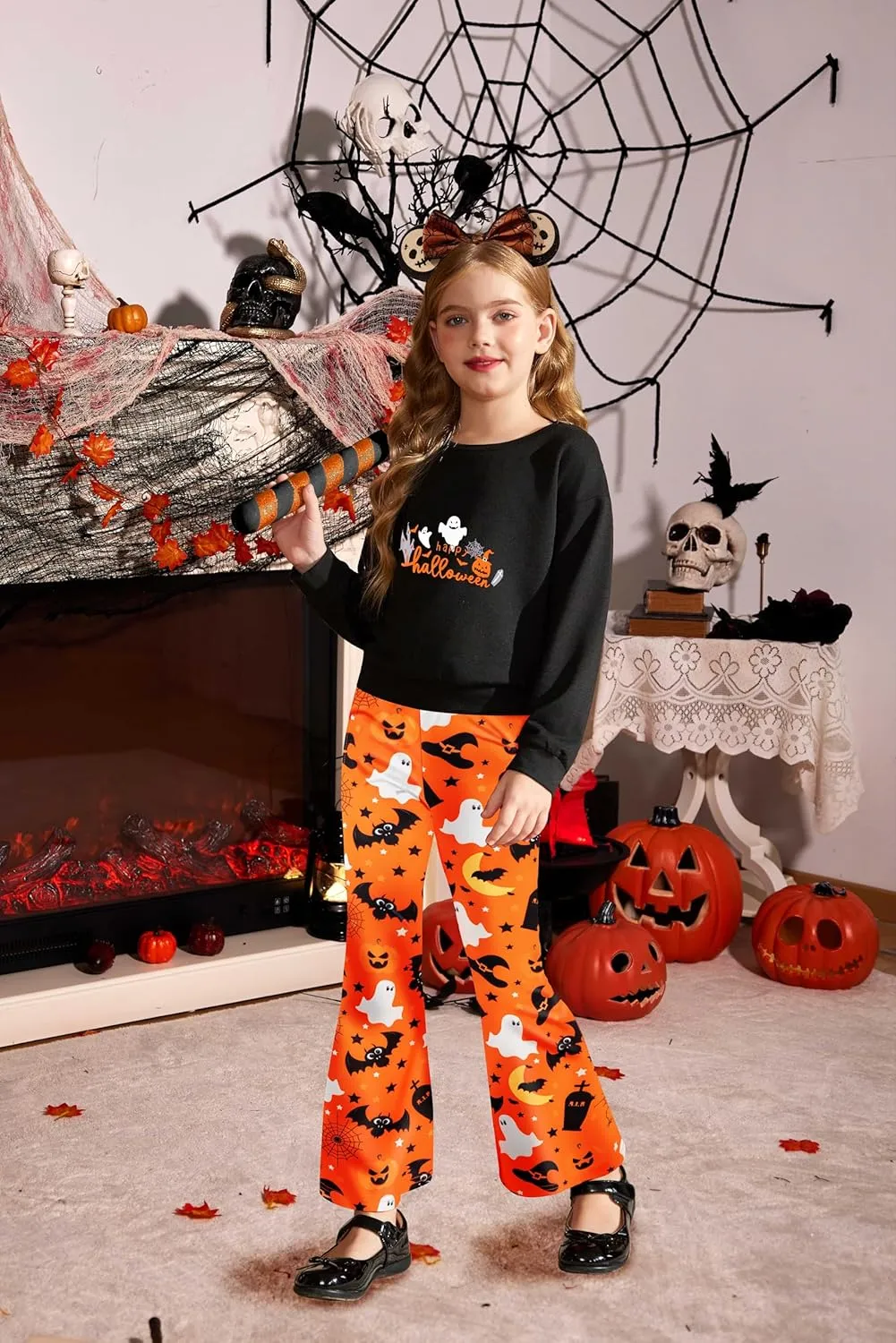 Arshiner 2 Piece Girl Outfits Fall Winter Sweatshirts and Bell Pant Set