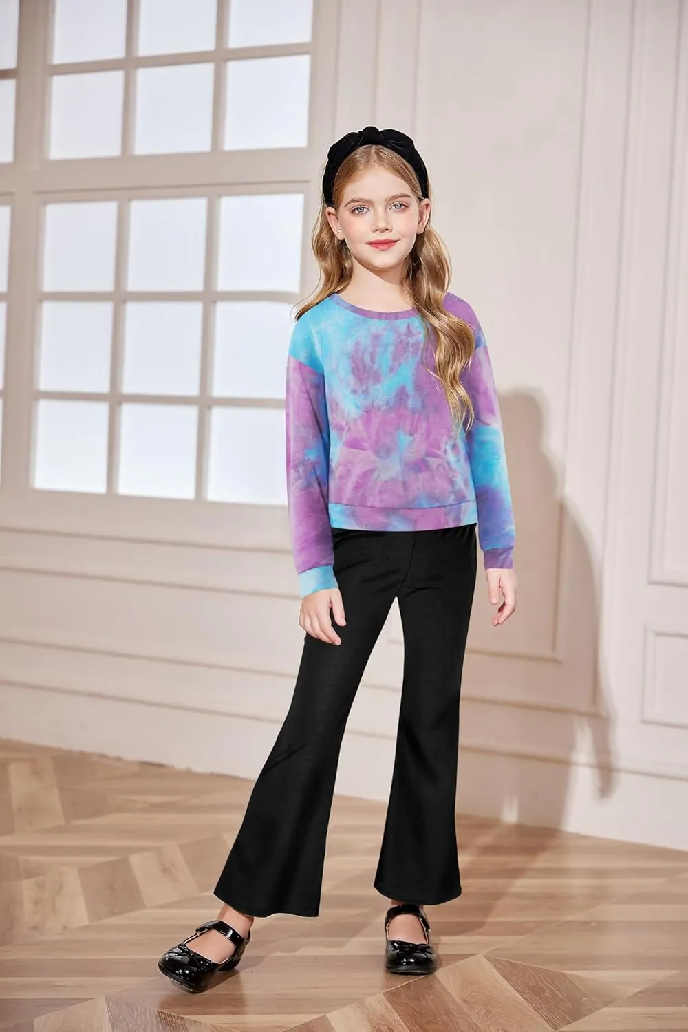 Arshiner 2 Piece Girl Outfits Fall Winter Sweatshirts and Bell Pant Set