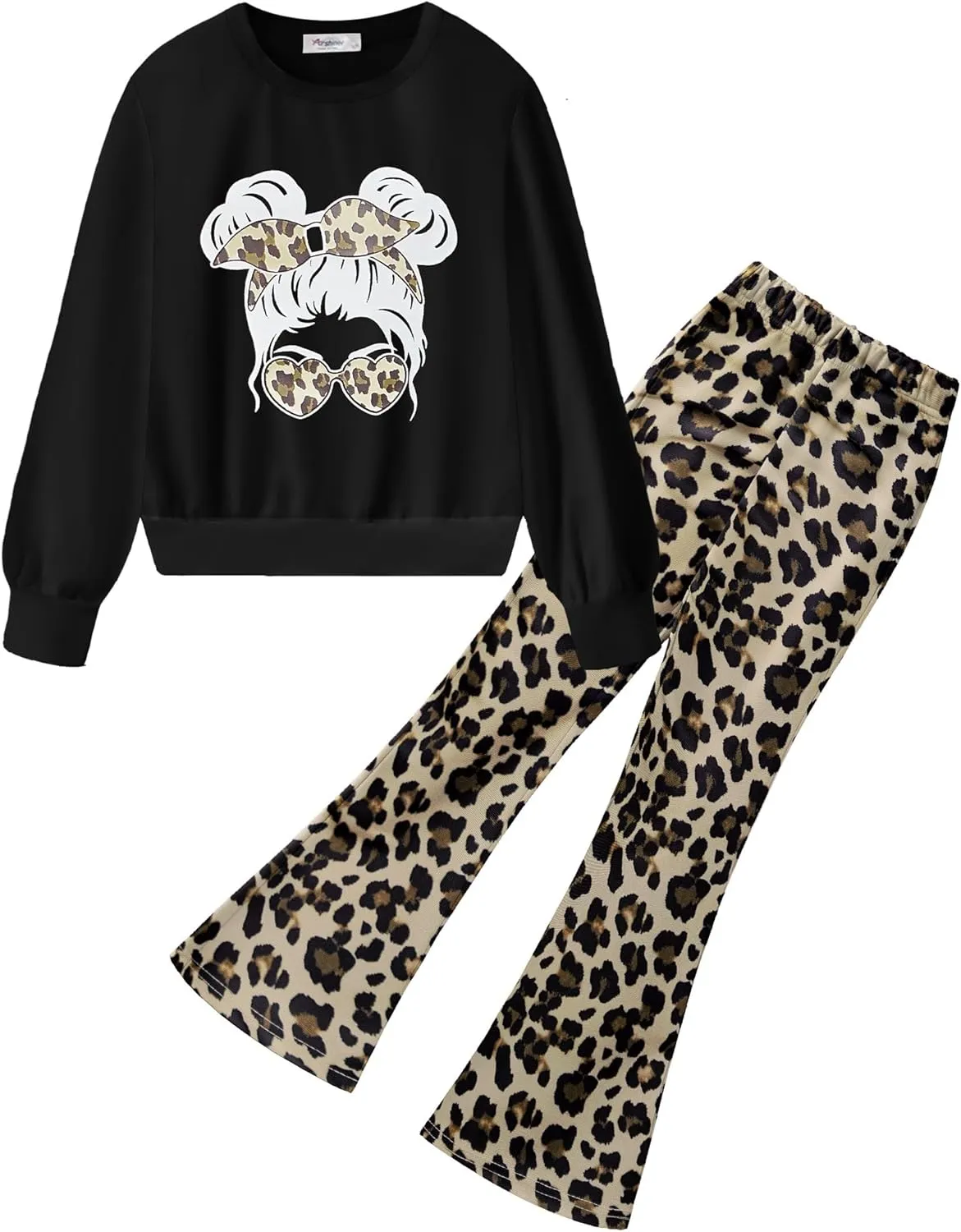 Arshiner 2 Piece Girl Outfits Fall Winter Sweatshirts and Bell Pant Set