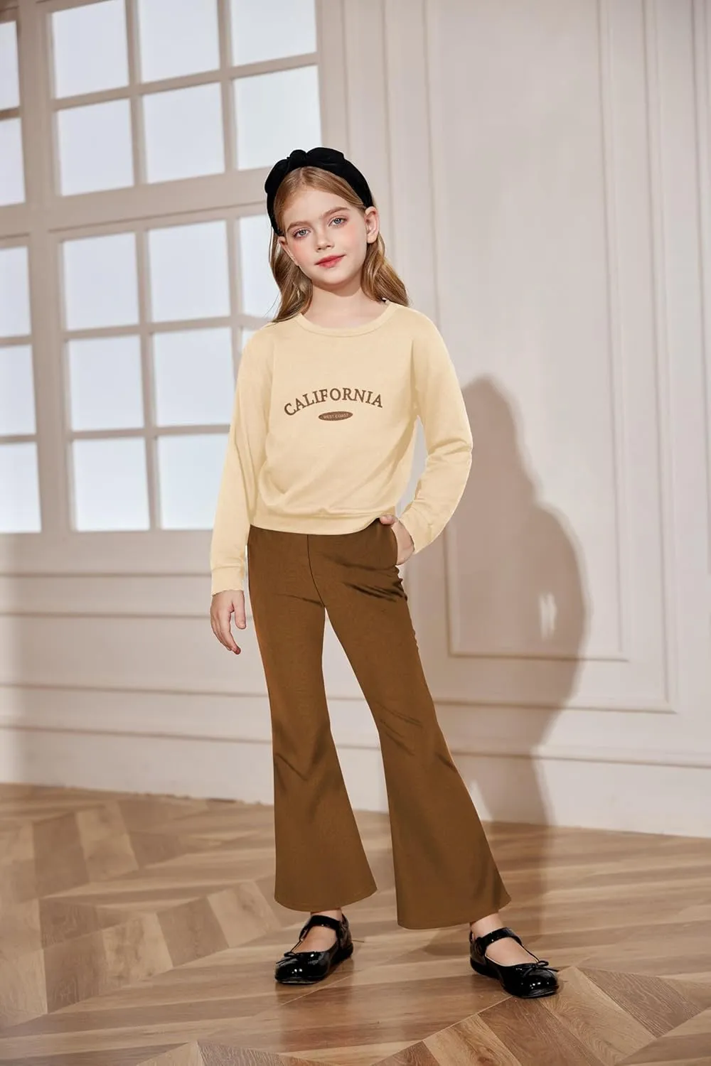 Arshiner 2 Piece Girl Outfits Fall Winter Sweatshirts and Bell Pant Set