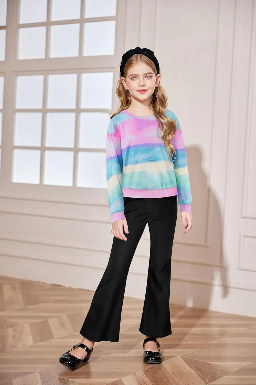 Arshiner 2 Piece Girl Outfits Fall Winter Sweatshirts and Bell Pant Set