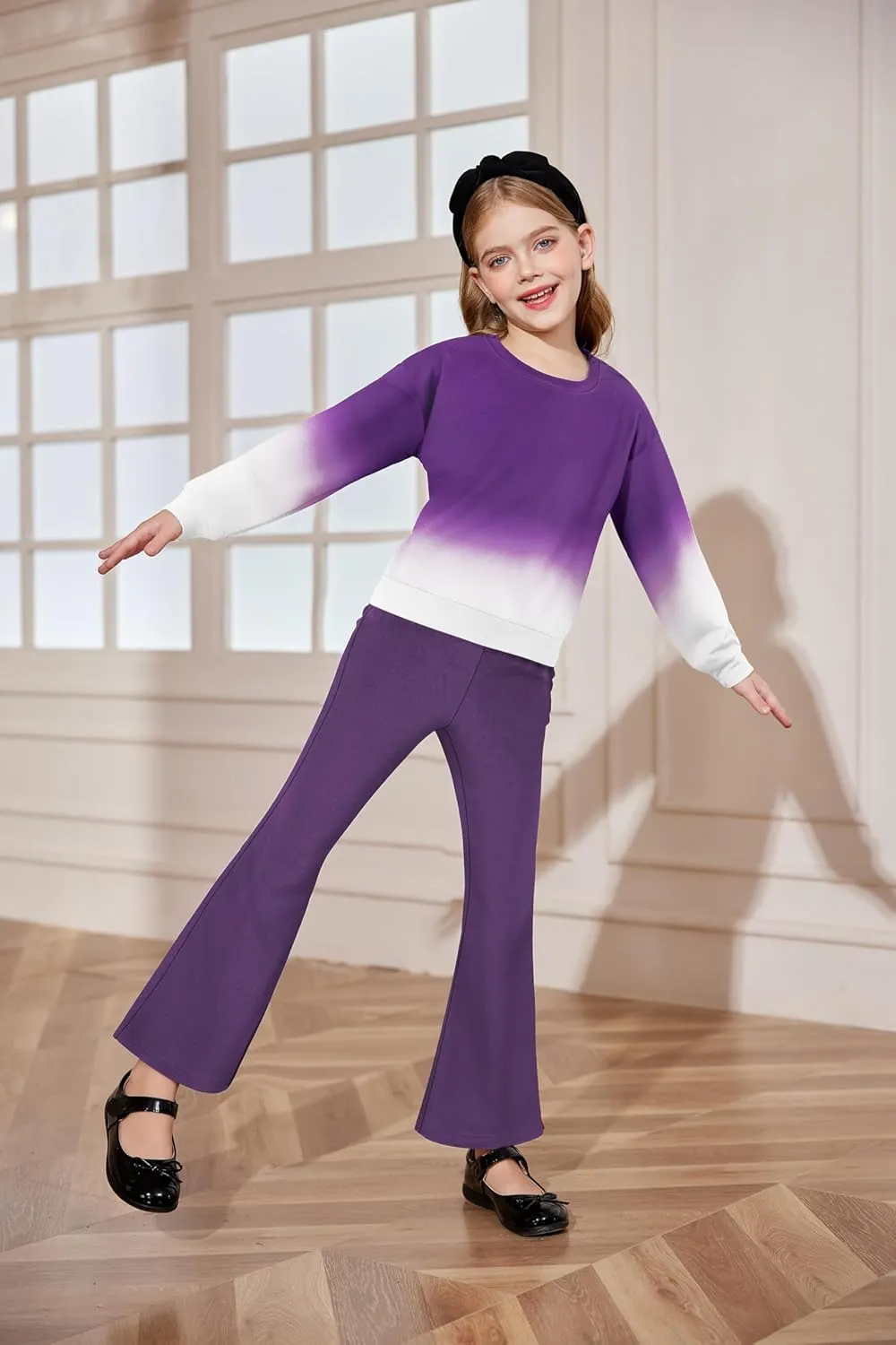 Arshiner 2 Piece Girl Outfits Fall Winter Sweatshirts and Bell Pant Set