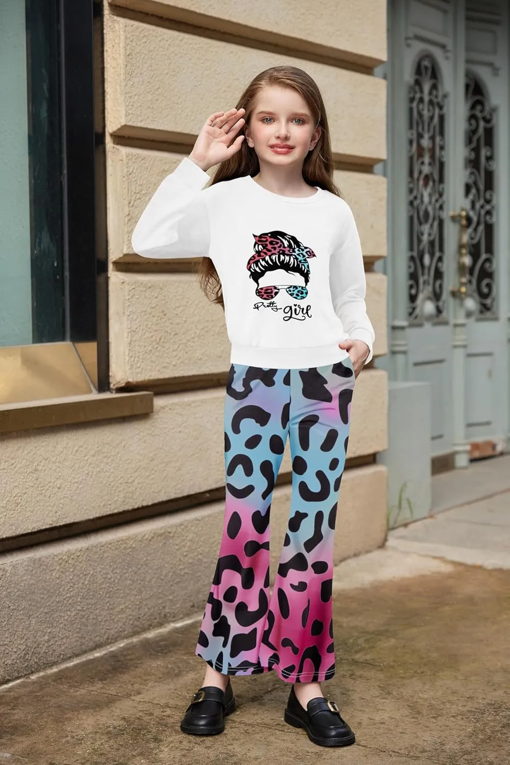 Arshiner 2 Piece Girl Outfits Fall Winter Sweatshirts and Bell Pant Set