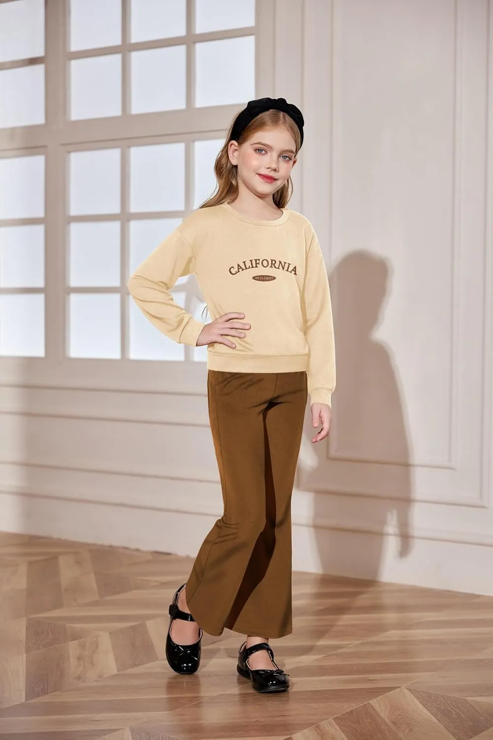 Arshiner 2 Piece Girl Outfits Fall Winter Sweatshirts and Bell Pant Set