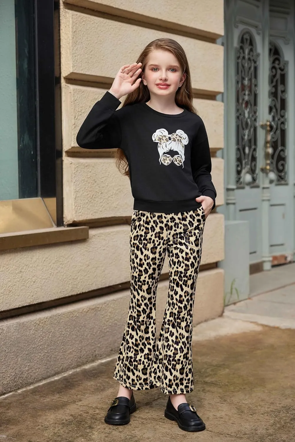 Arshiner 2 Piece Girl Outfits Fall Winter Sweatshirts and Bell Pant Set