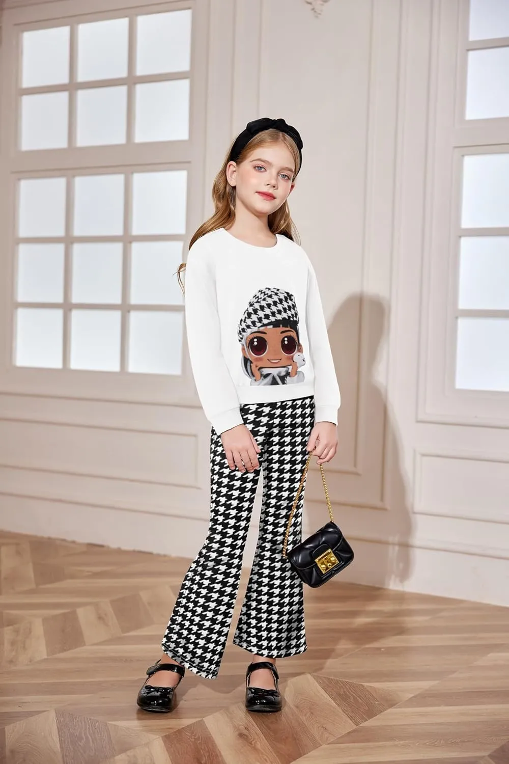 Arshiner 2 Piece Girl Outfits Fall Winter Sweatshirts and Bell Pant Set