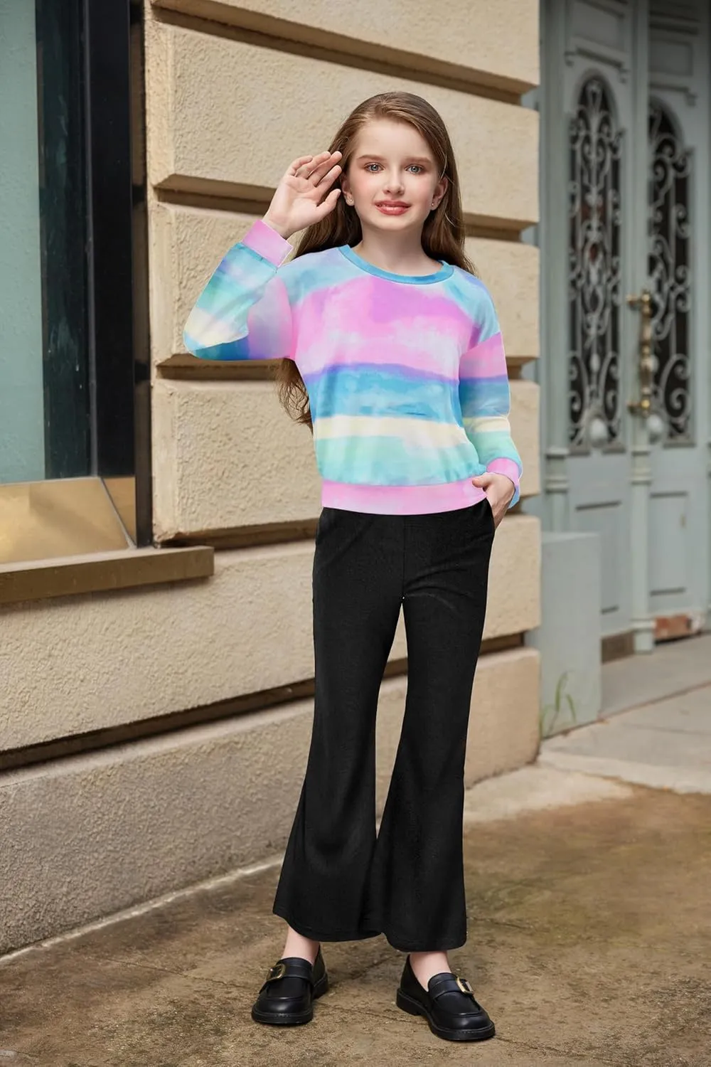 Arshiner 2 Piece Girl Outfits Fall Winter Sweatshirts and Bell Pant Set