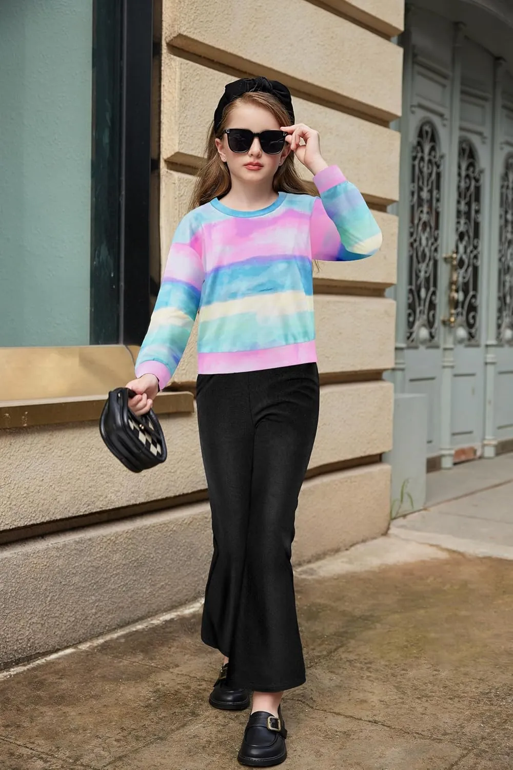 Arshiner 2 Piece Girl Outfits Fall Winter Sweatshirts and Bell Pant Set