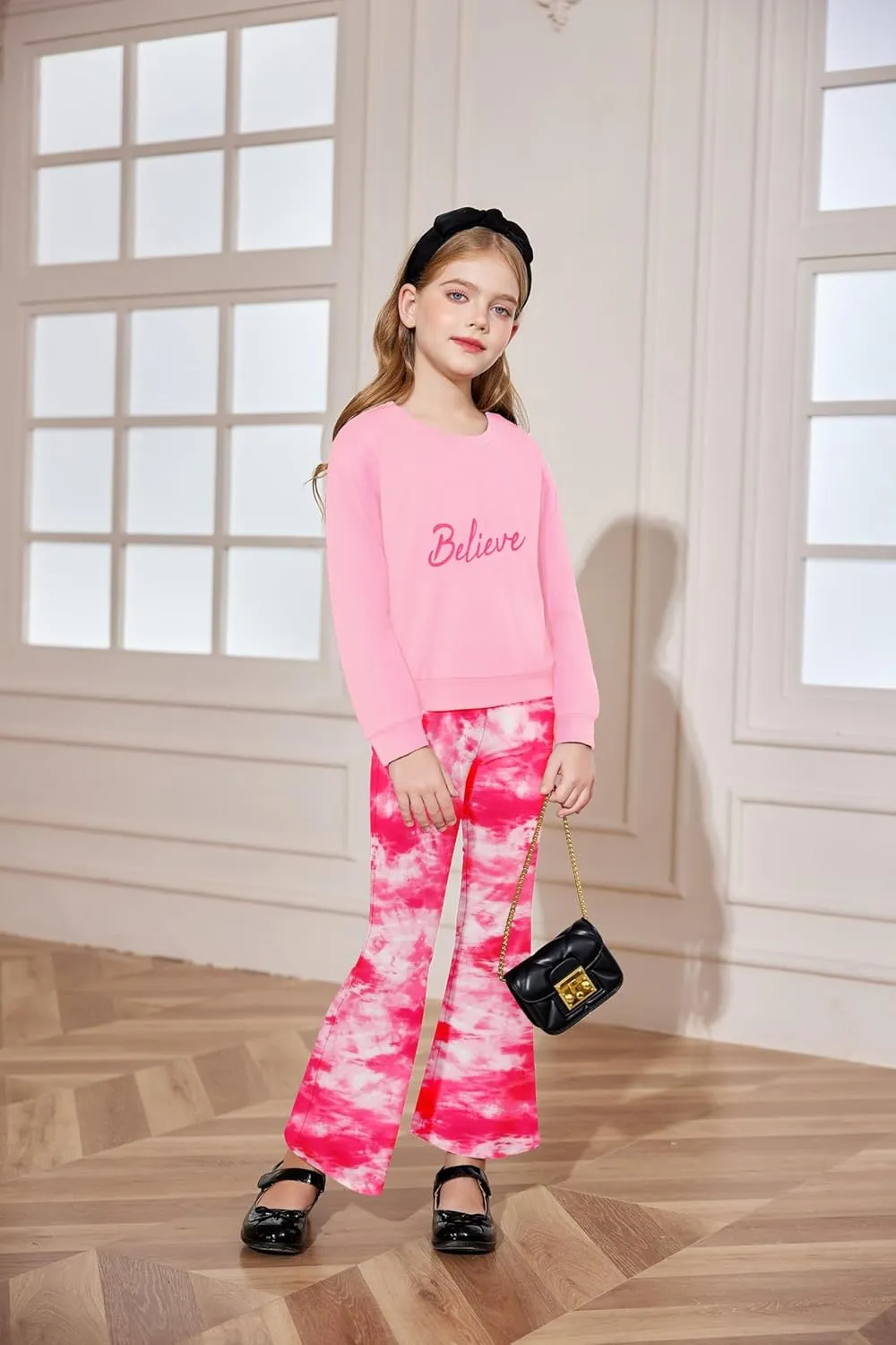 Arshiner 2 Piece Girl Outfits Fall Winter Sweatshirts and Bell Pant Set