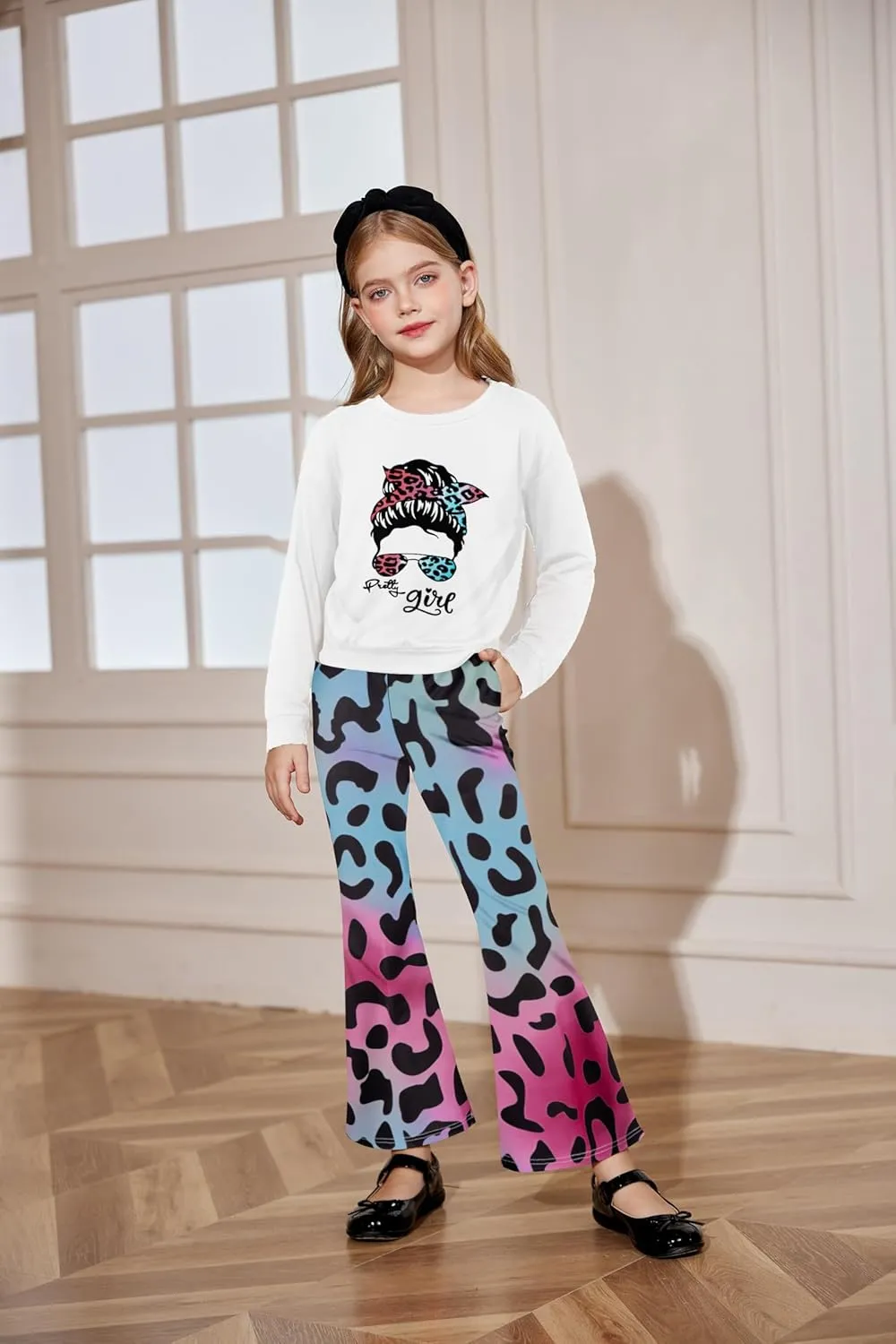 Arshiner 2 Piece Girl Outfits Fall Winter Sweatshirts and Bell Pant Set