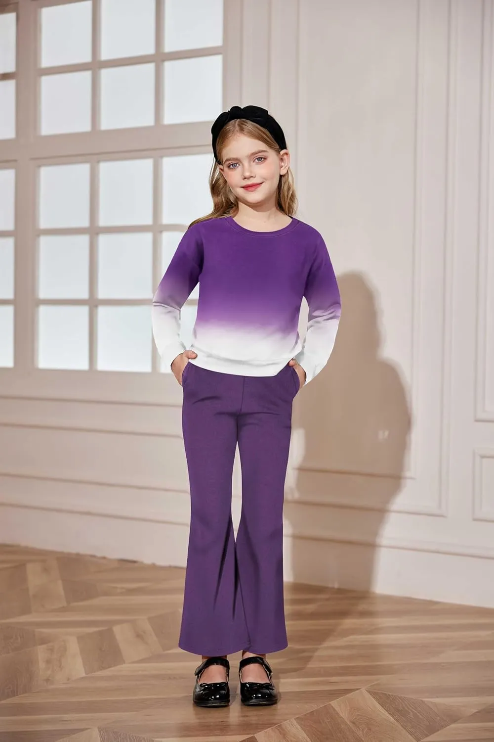 Arshiner 2 Piece Girl Outfits Fall Winter Sweatshirts and Bell Pant Set