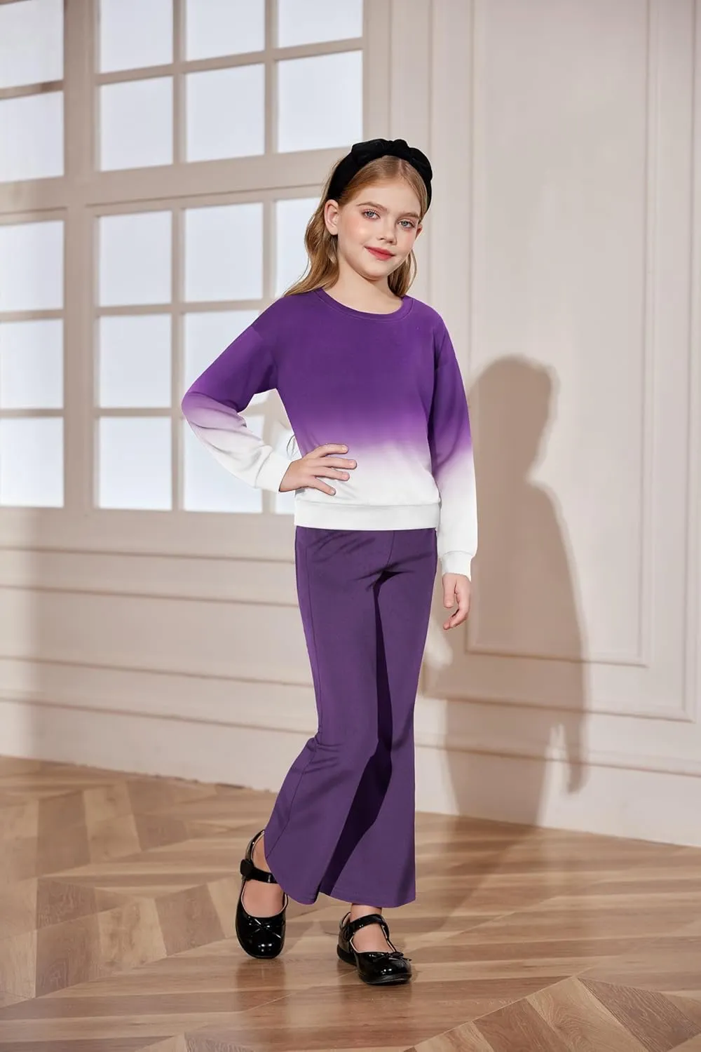 Arshiner 2 Piece Girl Outfits Fall Winter Sweatshirts and Bell Pant Set