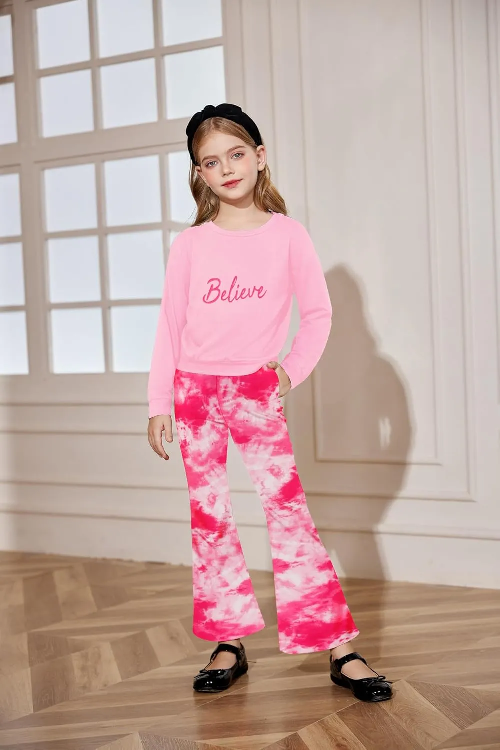 Arshiner 2 Piece Girl Outfits Fall Winter Sweatshirts and Bell Pant Set