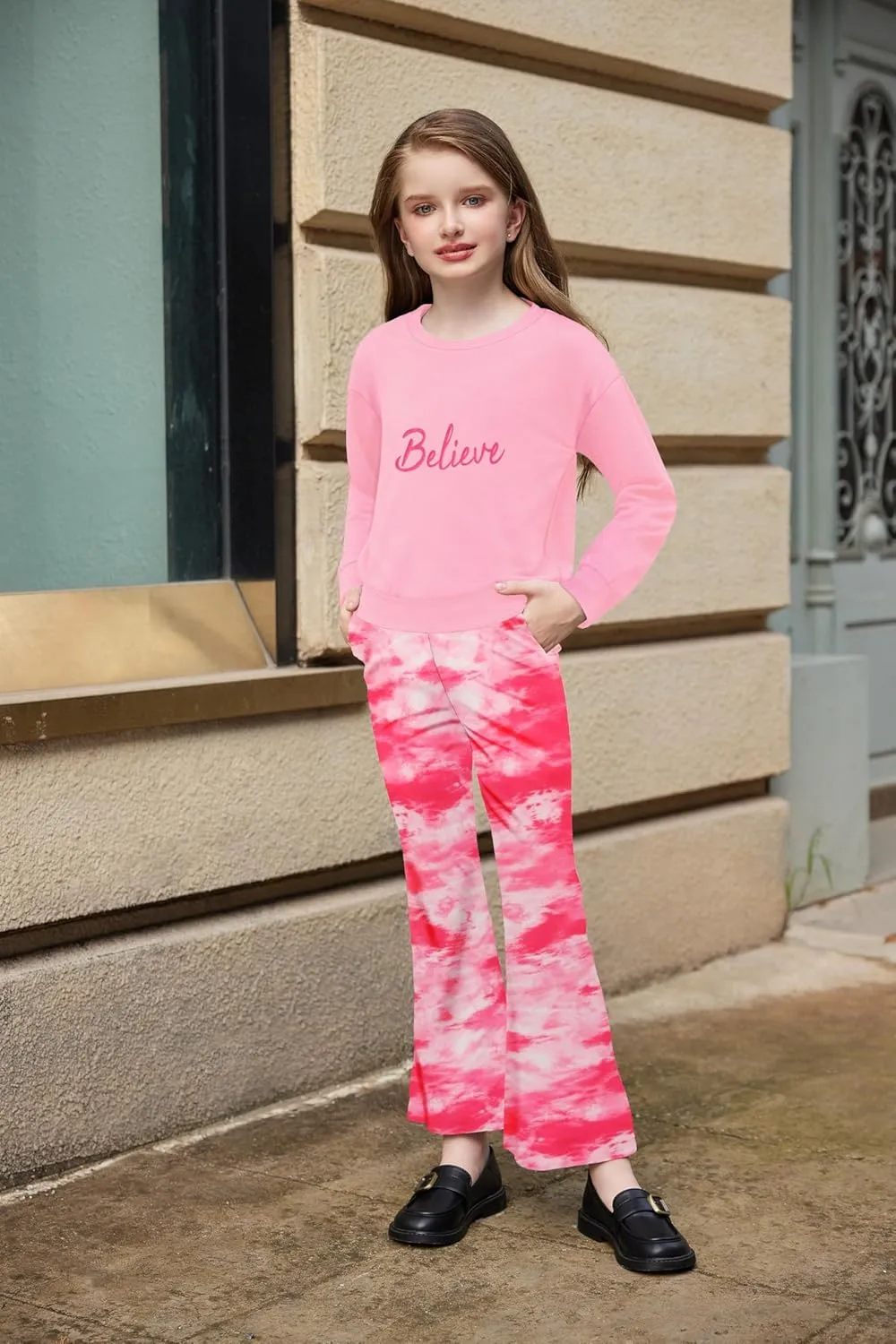 Arshiner 2 Piece Girl Outfits Fall Winter Sweatshirts and Bell Pant Set