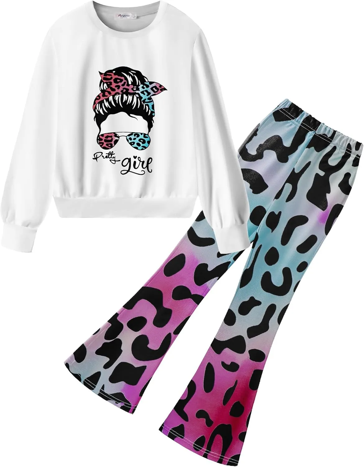 Arshiner 2 Piece Girl Outfits Fall Winter Sweatshirts and Bell Pant Set