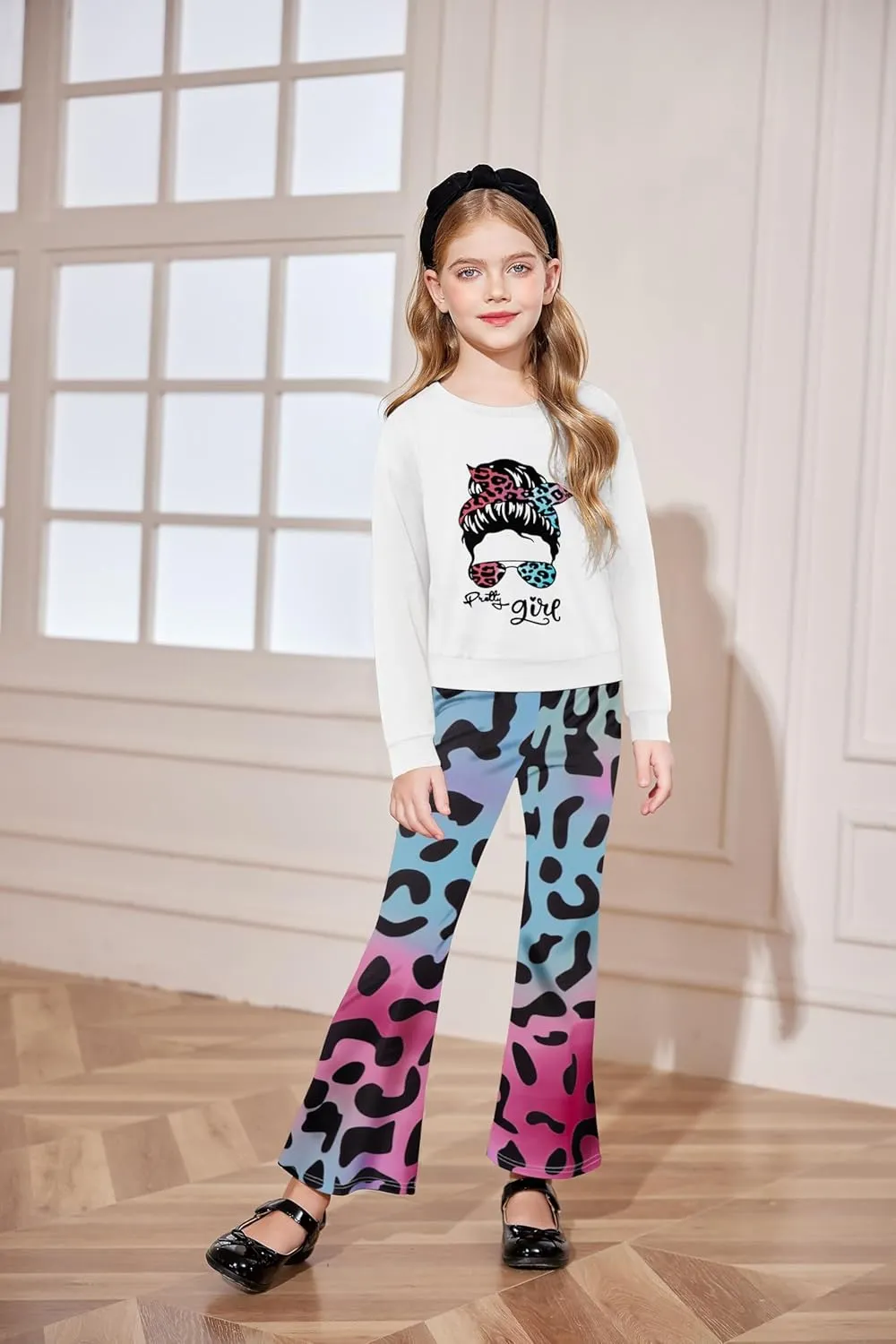 Arshiner 2 Piece Girl Outfits Fall Winter Sweatshirts and Bell Pant Set