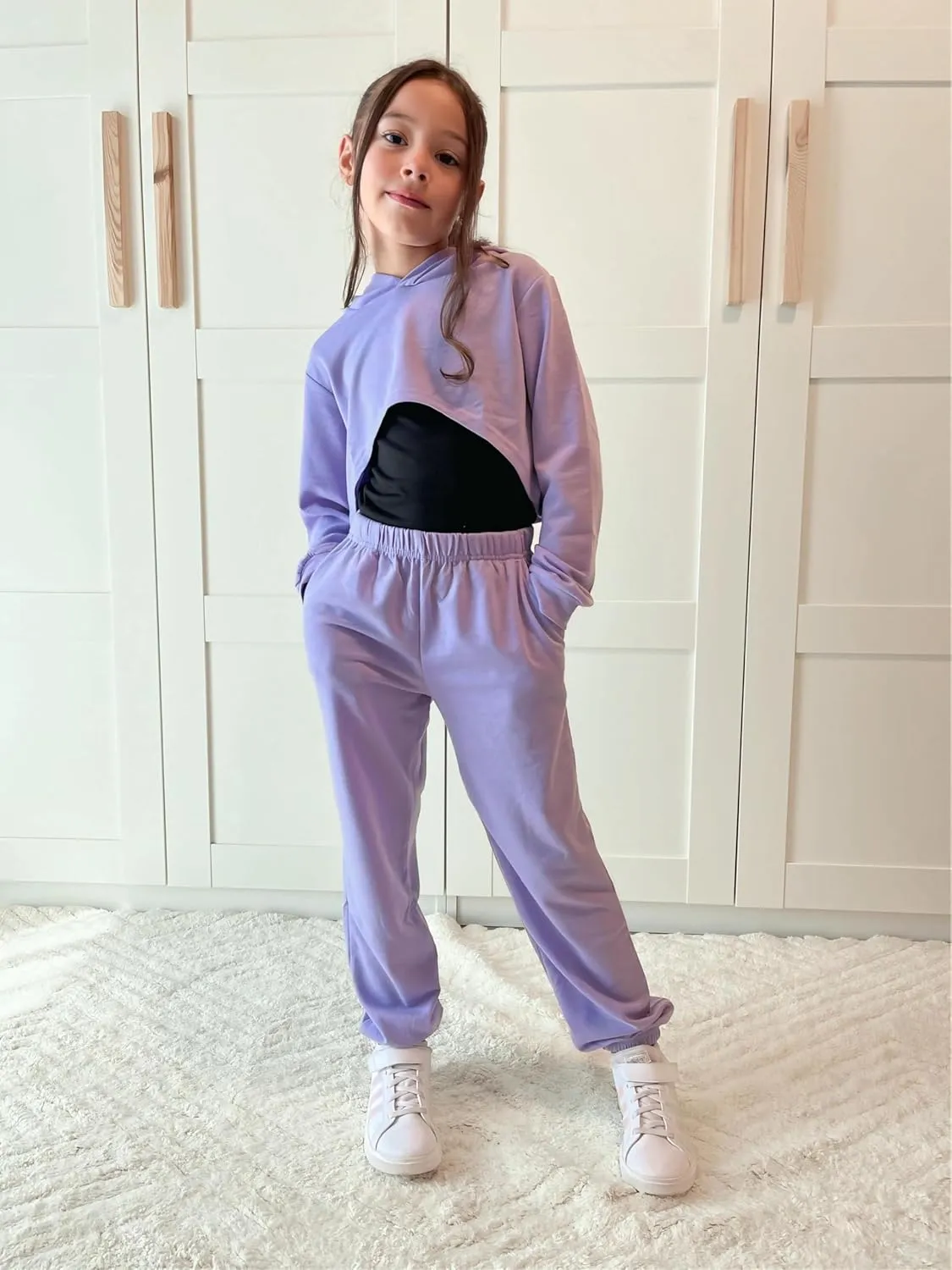 Arshiner 3 Piece Girls Clothing Set Sweatsuits Crop Sweatshirt Hoodie