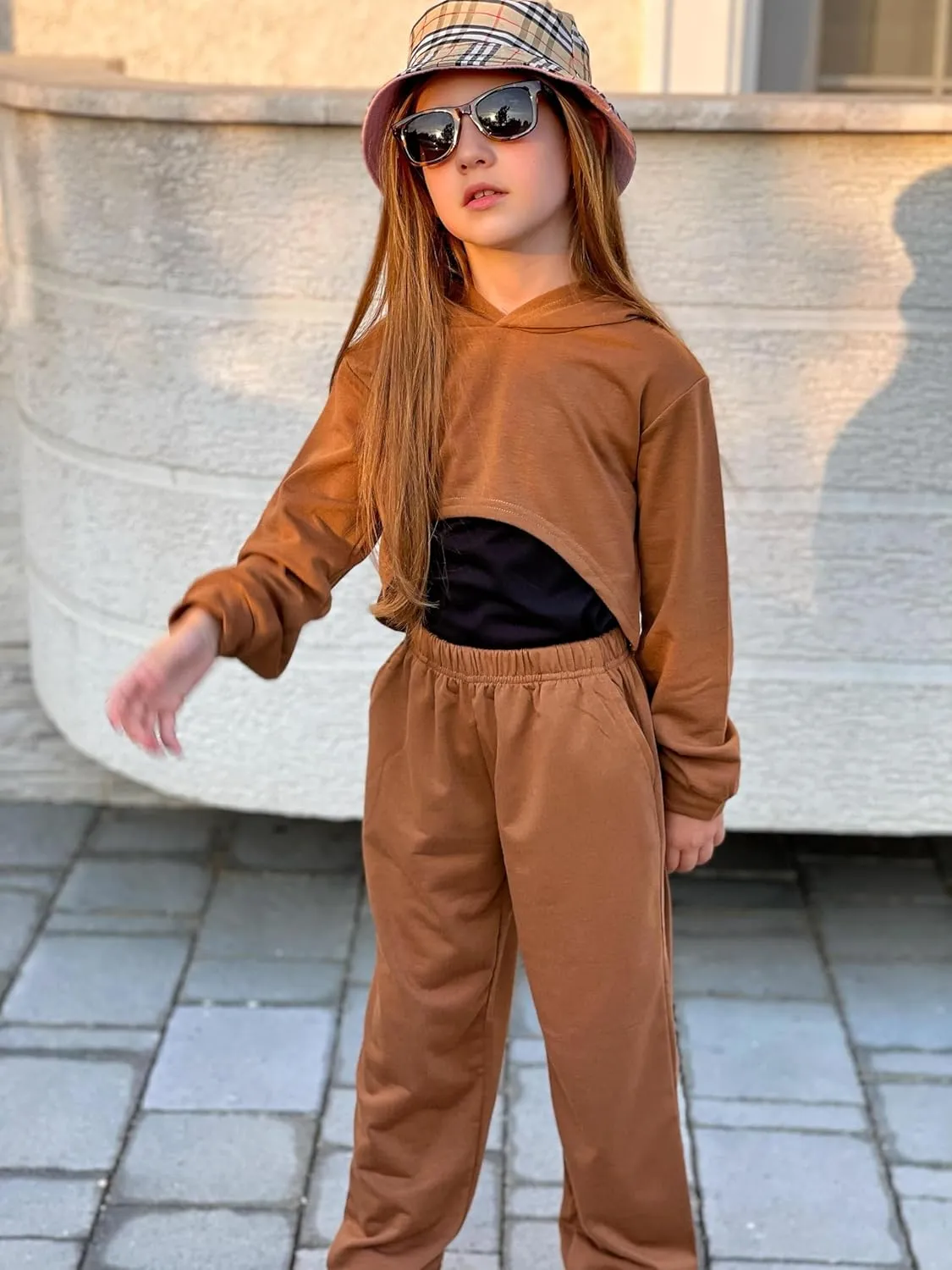 Arshiner 3 Piece Girls Clothing Set Sweatsuits Crop Sweatshirt Hoodie