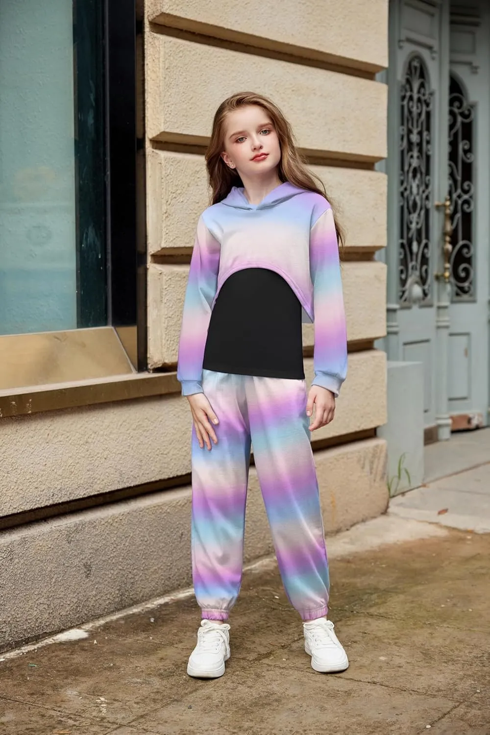 Arshiner 3 Piece Girls Clothing Set Sweatsuits Crop Sweatshirt Hoodie