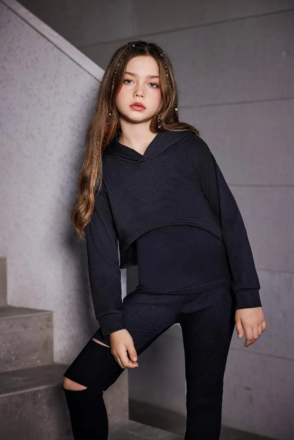 Arshiner 3 Piece Girls Clothing Set Sweatsuits Crop Sweatshirt Hoodie