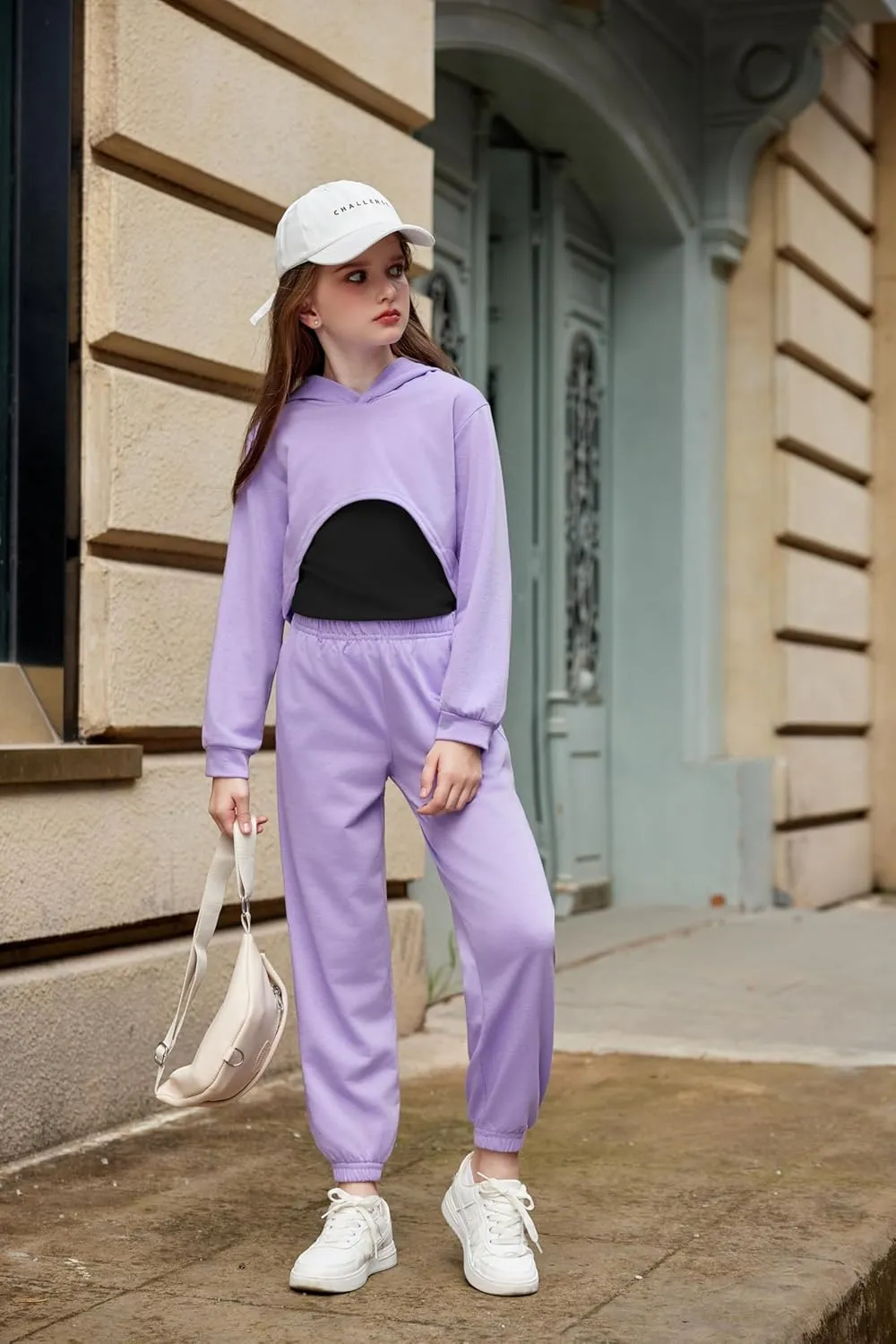Arshiner 3 Piece Girls Clothing Set Sweatsuits Crop Sweatshirt Hoodie