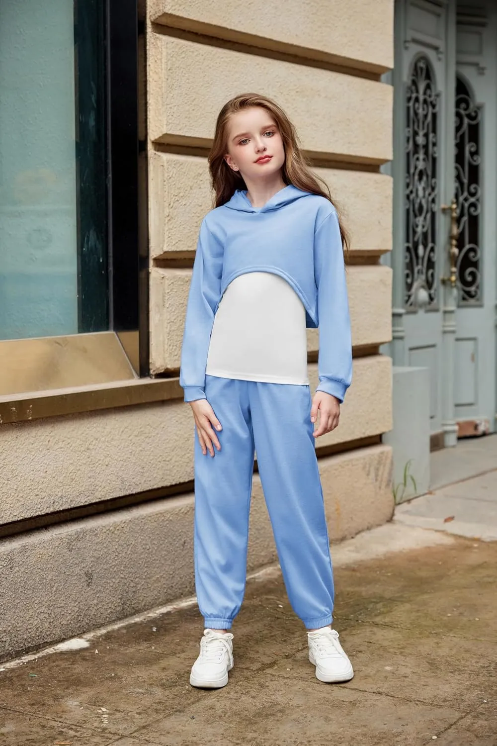 Arshiner 3 Piece Girls Clothing Set Sweatsuits Crop Sweatshirt Hoodie