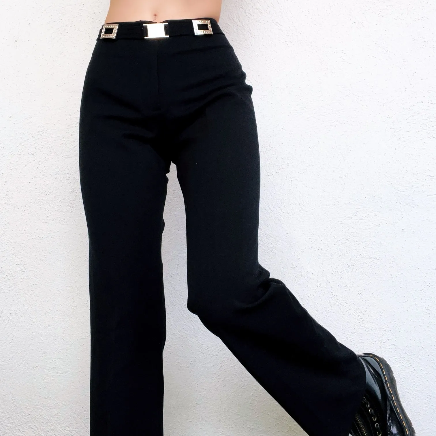 Black Rhinestone Buckle Pants