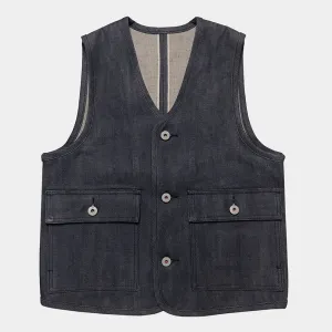 BZEN M.3034-THE GENT SLIM FIT 4 POCKET VEST-13.5oz-SELVEDGE-RAW INDIGO