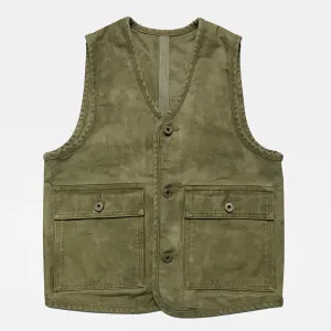 BZEN M.3034-THE GENT SLIM FIT 4 POCKET VEST-15oz-CANVAS-E0 MOSS GREEN