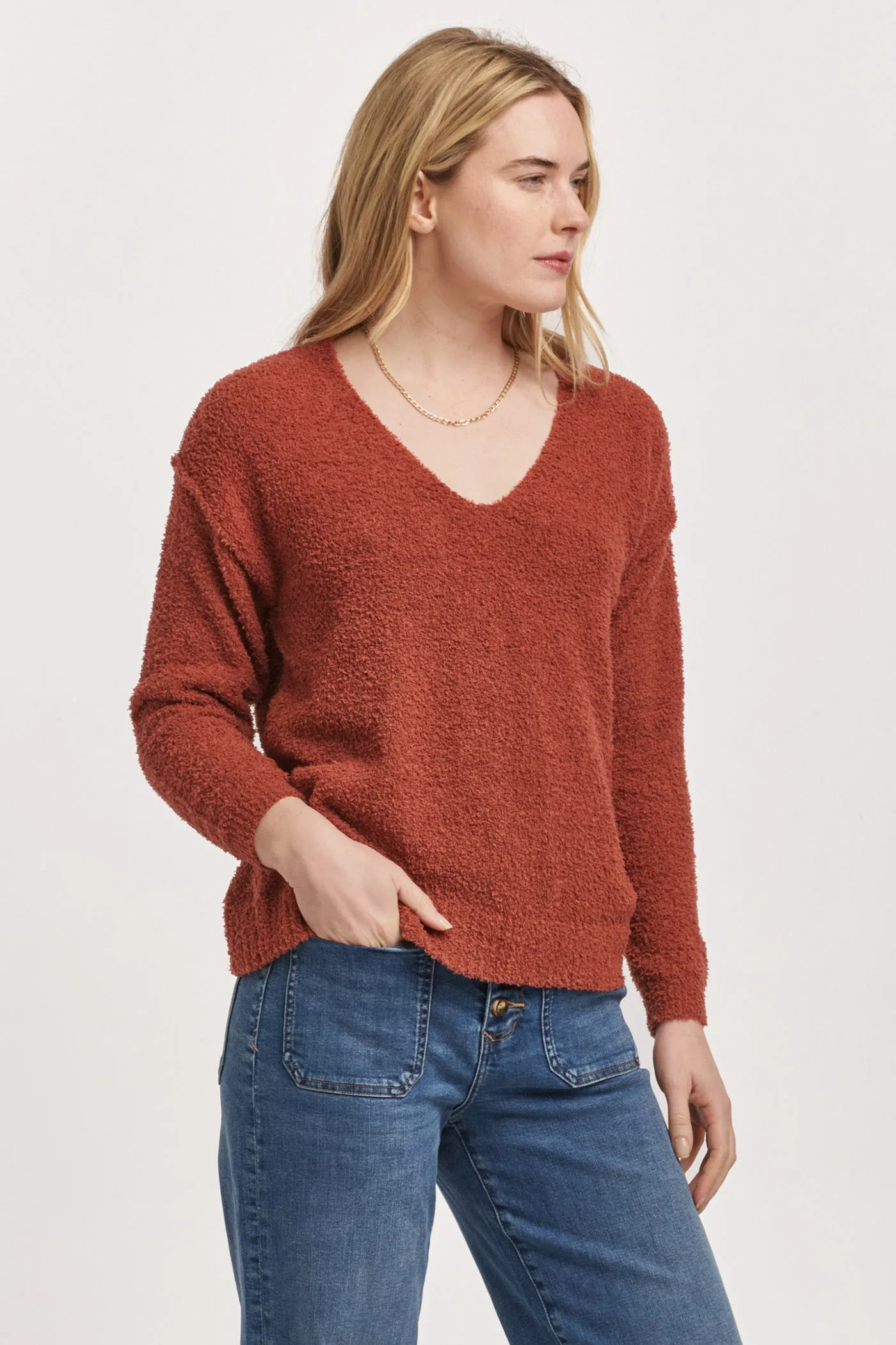 CALLEEN V NECK LONG SLEEVE RELAXED FIT SWEATER SWEET SAFFRON