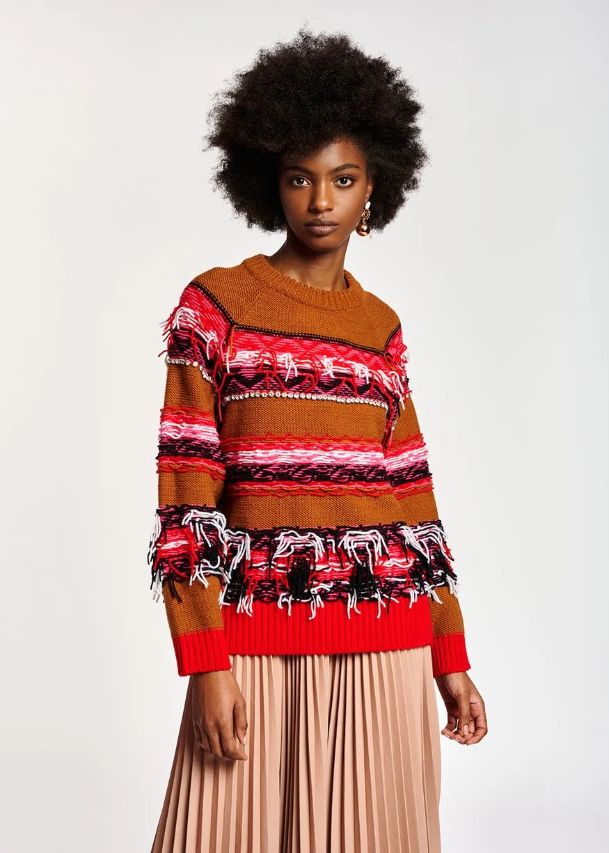Camel Multi Alessia Embellished Inside Out Sweater
