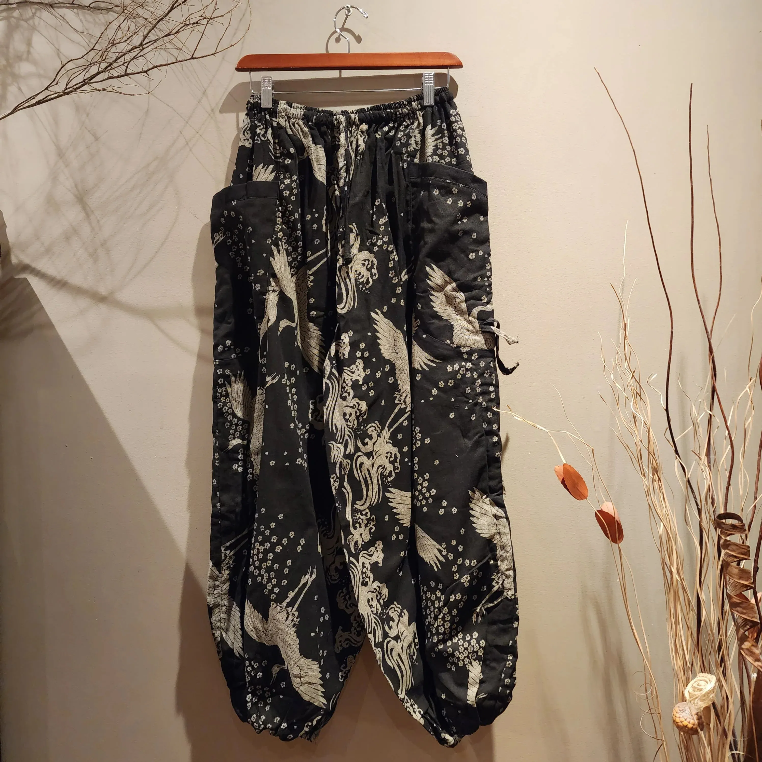 Comfy Pants - Black Crane Drawstring