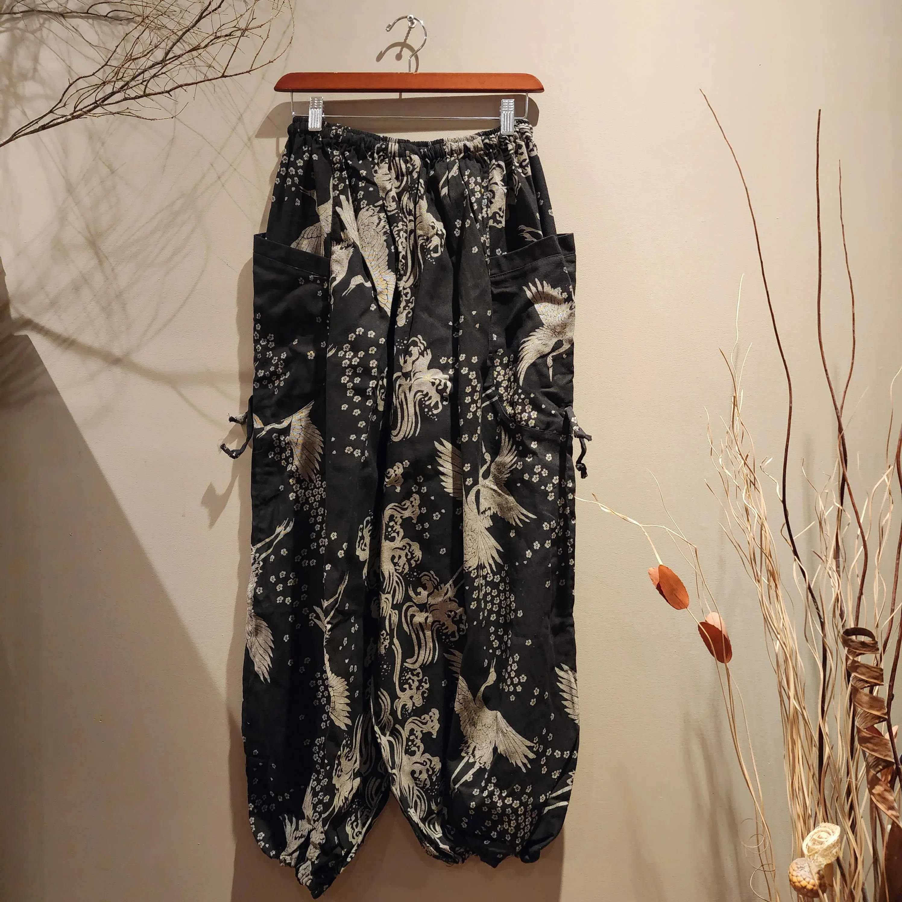 Comfy Pants - Black Crane Drawstring