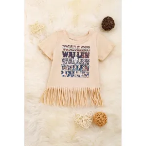 Cream Graphic Tee With Fringe.