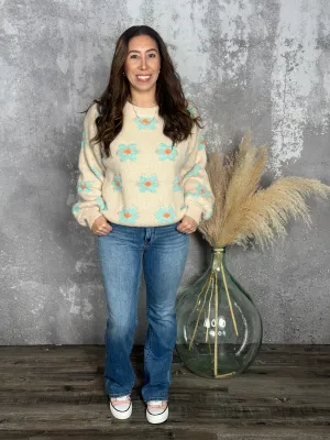 Darlin' Daisy Sweater - Taupe/Mint