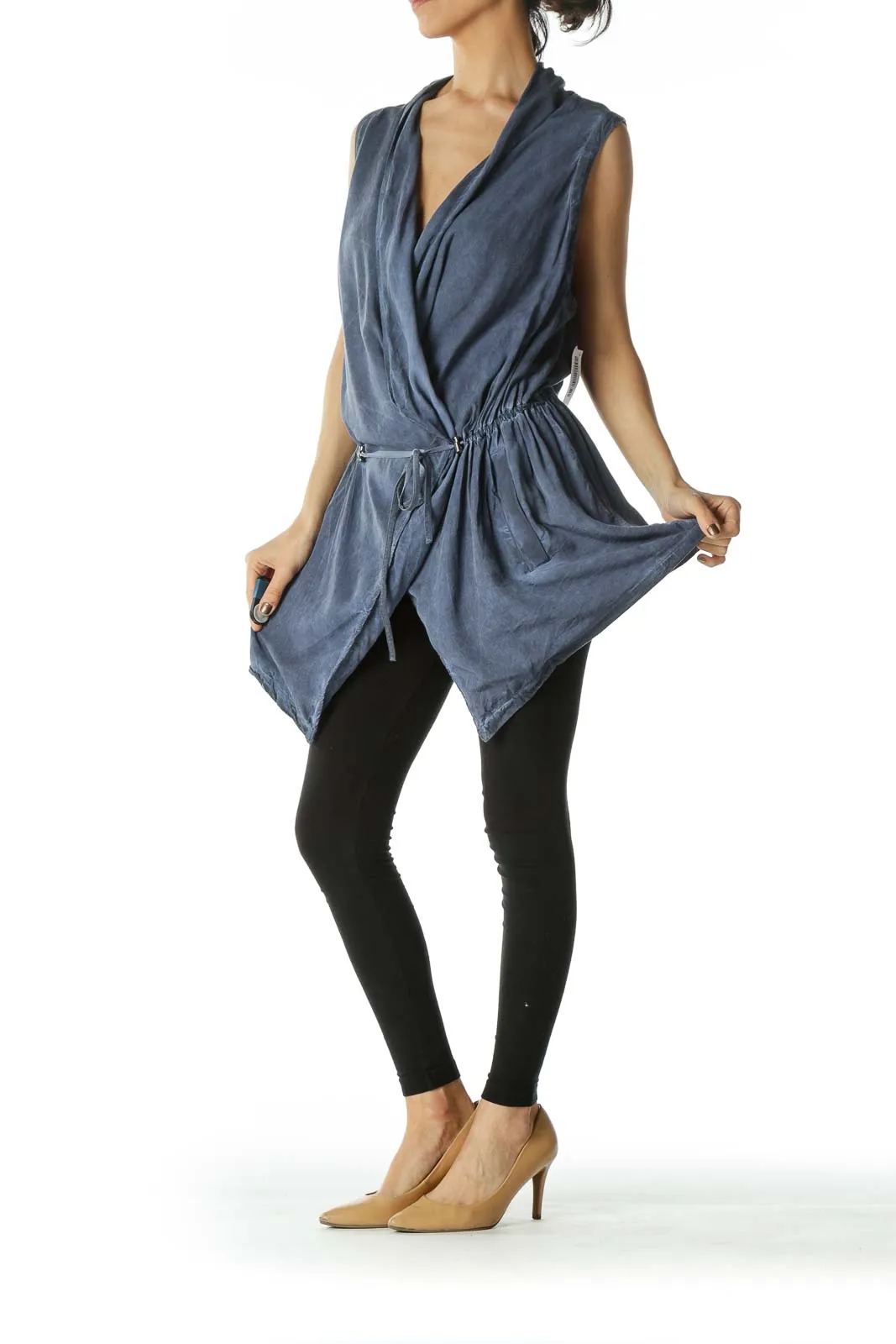 Denim Blue Waist Tie Vest Dress